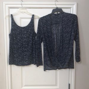 Alfani one top two pieces, navy and white tank w/ a sheer sleeved cover (Sku 38)